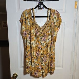 206 Torrid 4 4X Mustard Floral Button-Down Blouse